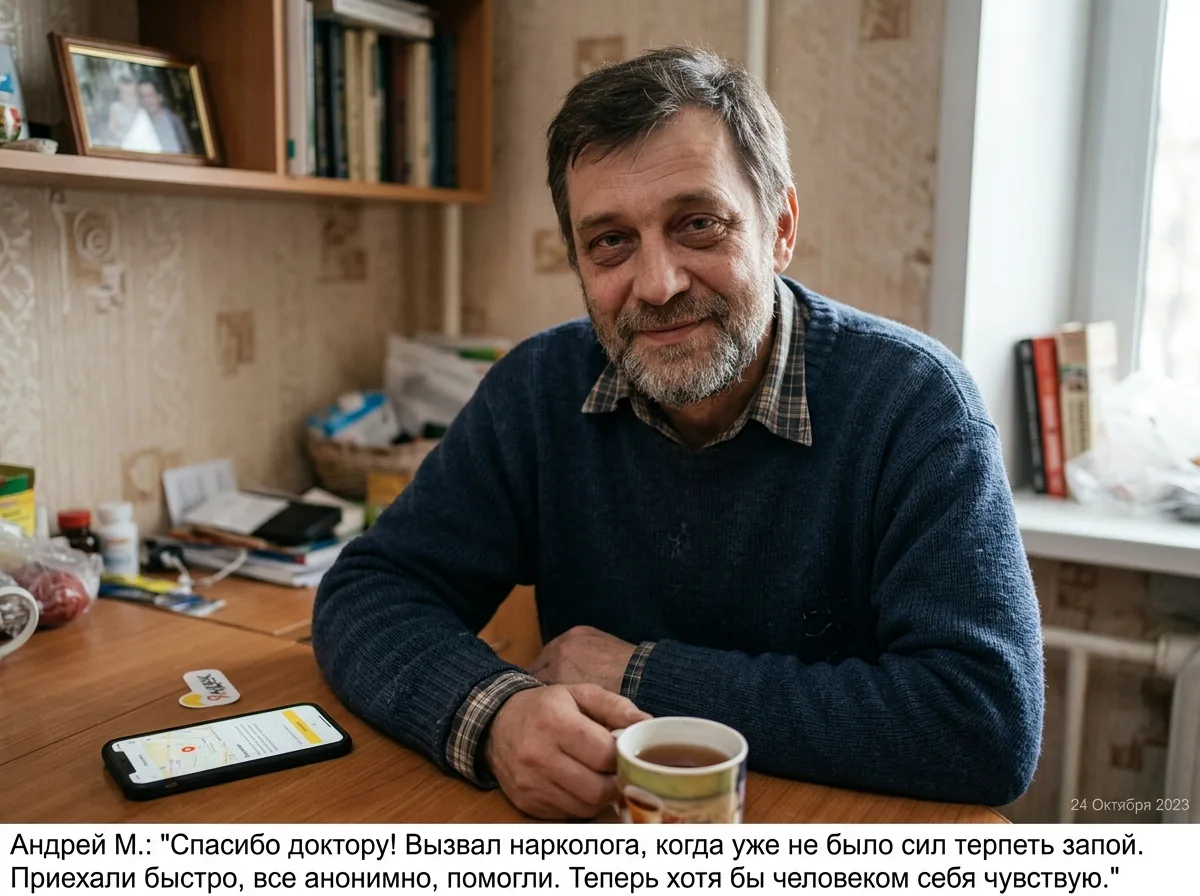 Фото пользователя Андрей М., отзыв на Яндекс о вызове нарколога при длительном запое